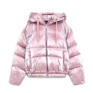 Zara pink metallic shine hooded Puffer jacket Size US S